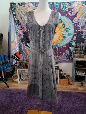 Enchanted Ash Fairy • Embroidered Lace-Up Ren Faire Dress • S/M NWT